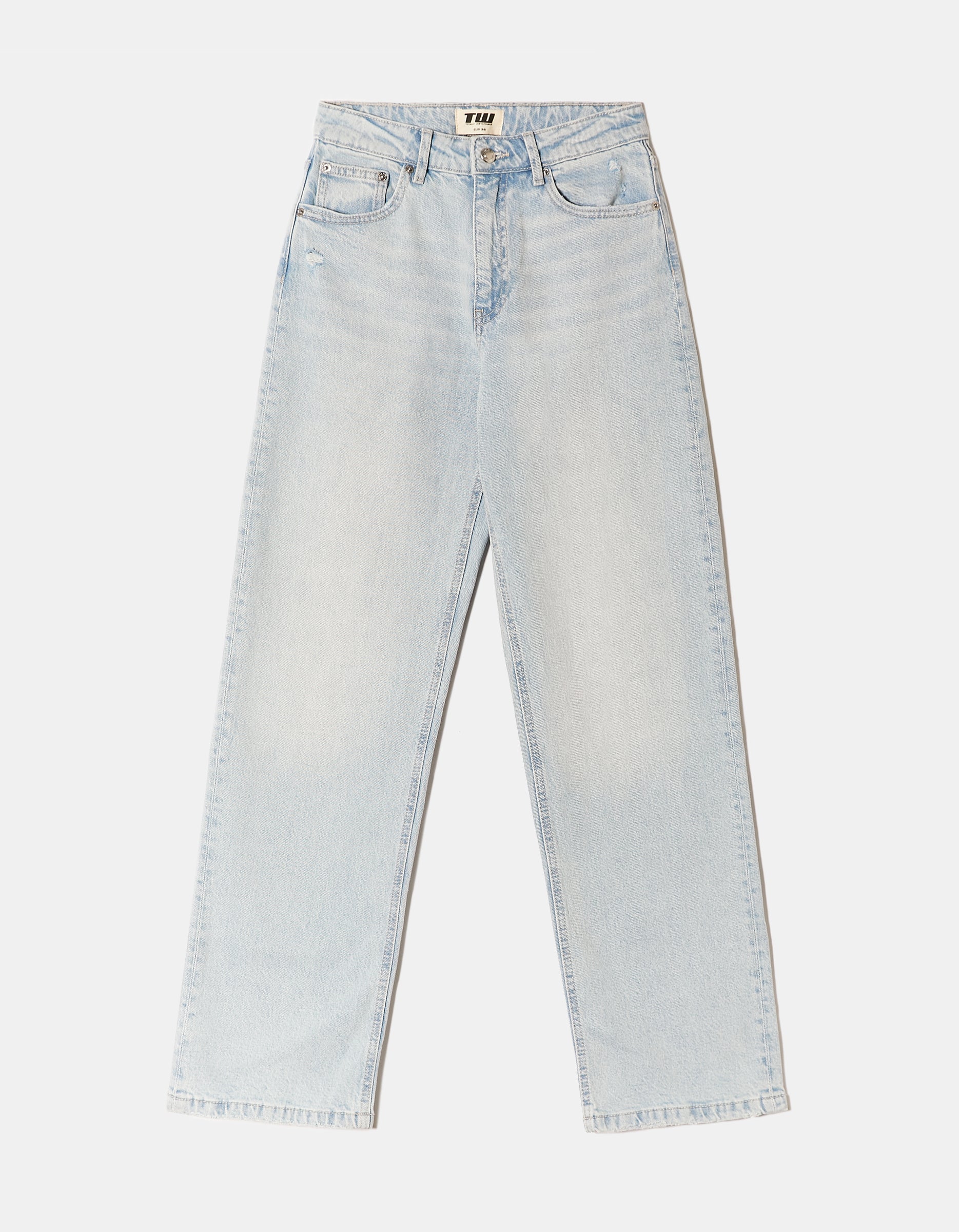 Tally Weijl High Waist Straight Leg Blue Denim Jeans Blue flat front view
