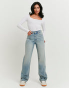 Tally Weijl Light Blue High Waist Straight Leg Jeans Blue model front view