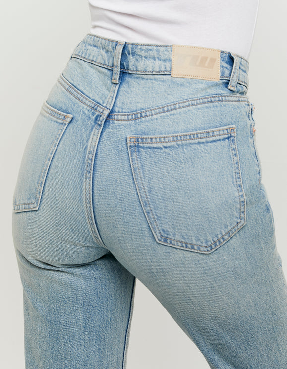 Tally Weijl light blue high waist straight leg jeans, back waist and pocket detail view