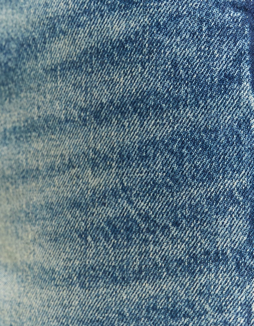 Ladies High Waist Blue Jeans With Straight Legs-Close Up View