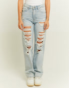 Tally Weijl High Waist Straight Leg Destroyed Jeans Blue front view