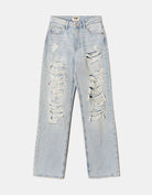 Tally Weijl High Waist Straight Leg Destroyed Jeans Blue flat front view