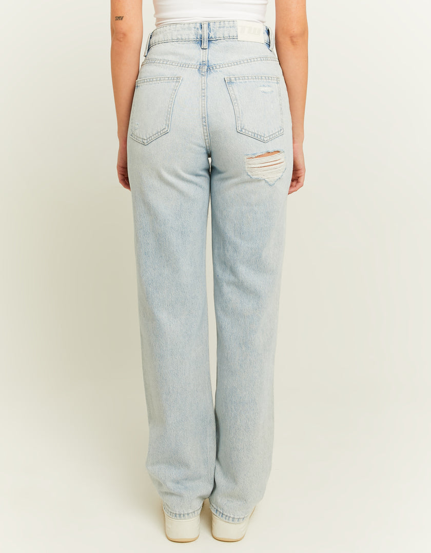 Tally Weijl High Waist Straight Leg Destroyed Jeans Blue side view