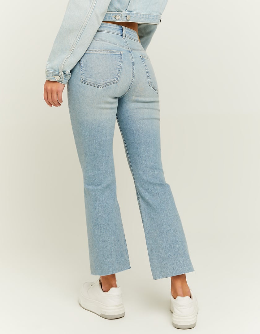 Ladies Kick Flare Mid Waist Comfort Jeans-Model Back View