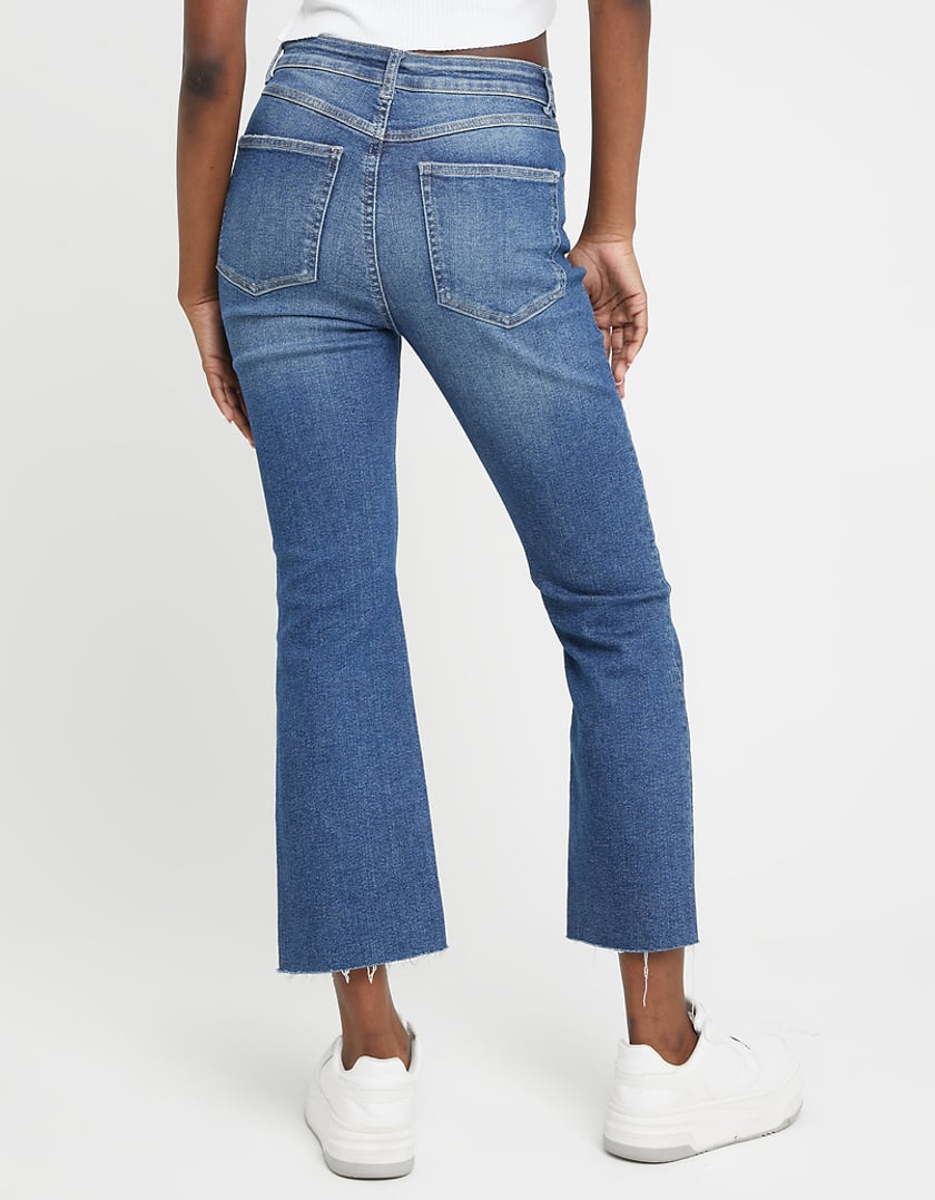Ladies Mid Waist Kick Flare Comfort Jeans-Model Back View