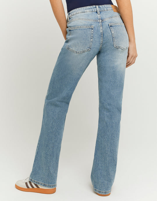 Ladies Low Waist Blue Straight Leg Jeans-Model Back View