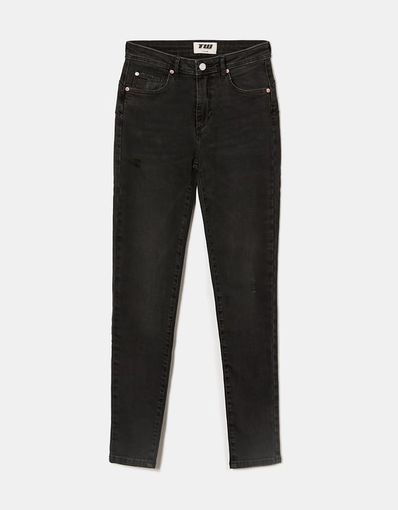 Tally Weijl Push Up Mid Waist Skinny Jeans - Black Black model front view