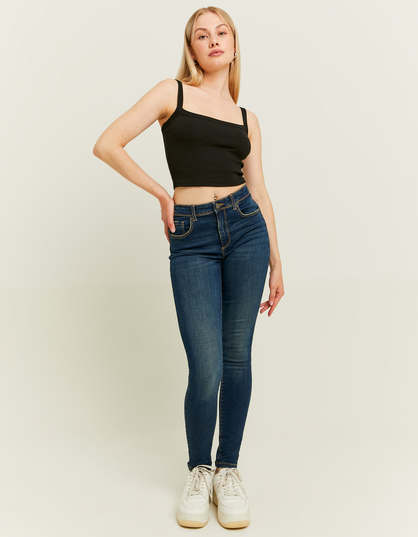 Ladies Mid Waist Skinny Push-Up Jeans-Model Full Front View