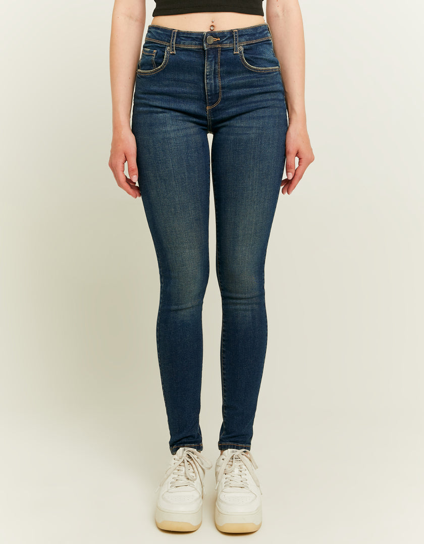 Ladies Mid Waist Skinny Push-Up Jeans-Model Front View