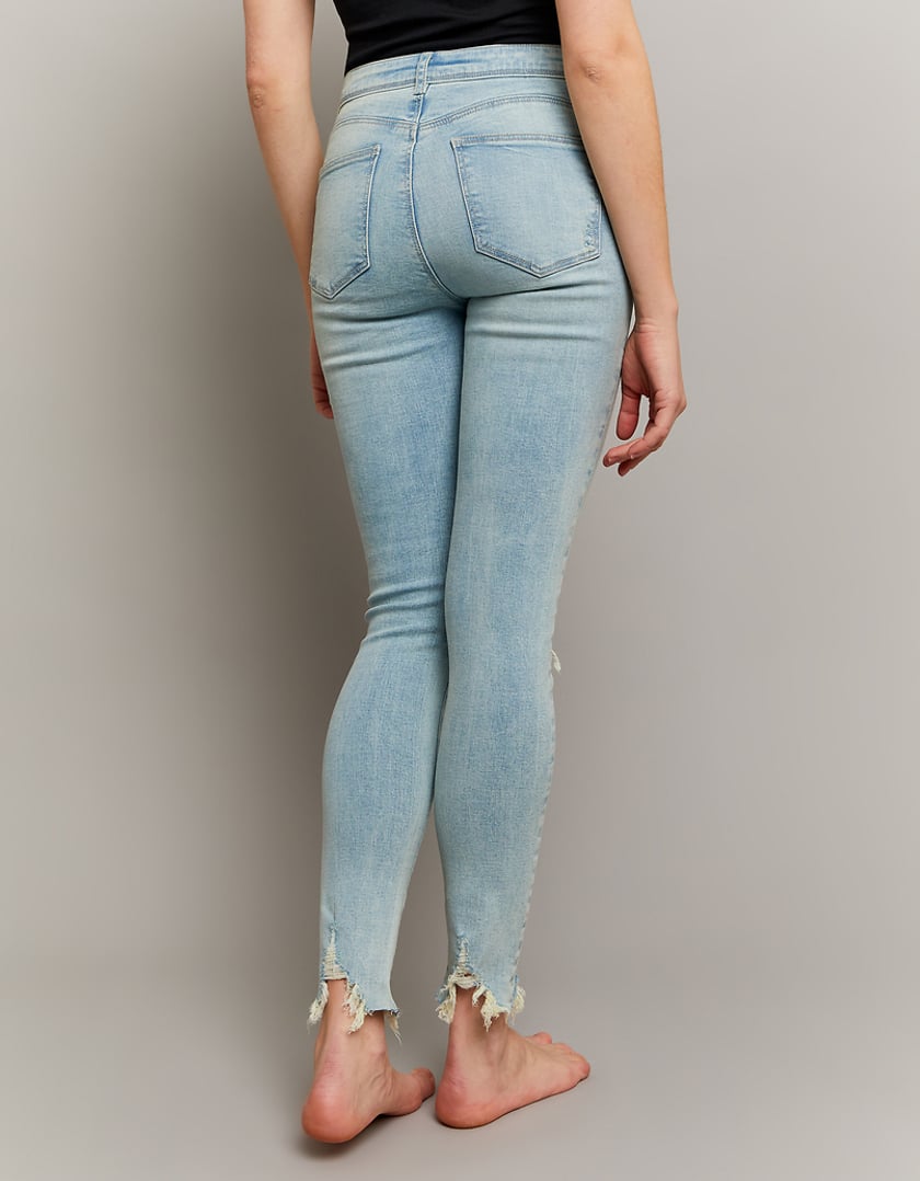 Ladies Skinny Mid Waist Push Up Blue Jeans-Model Back View