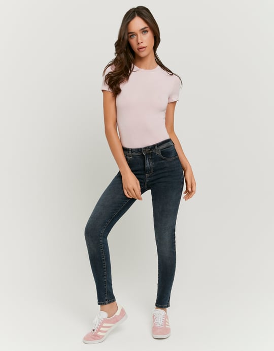 Tally Weijl Dark Blue Mid Skinny Jeans BLUE model front view