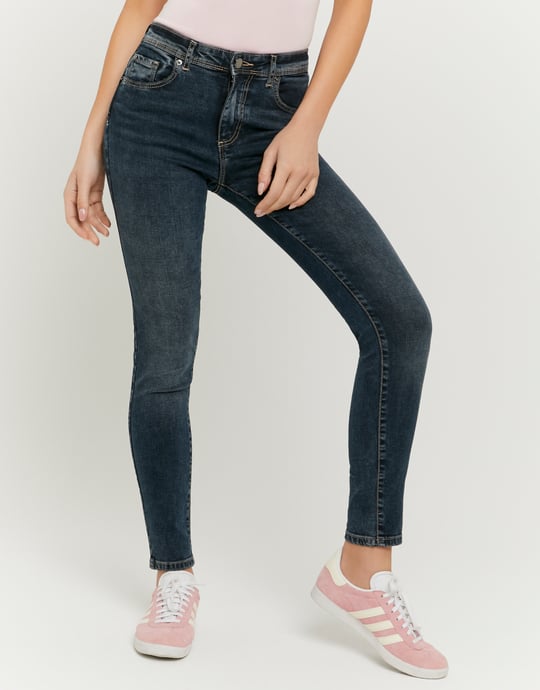 Ladies Dark Blue Mid Skinny Jeans-Closer View of the Front