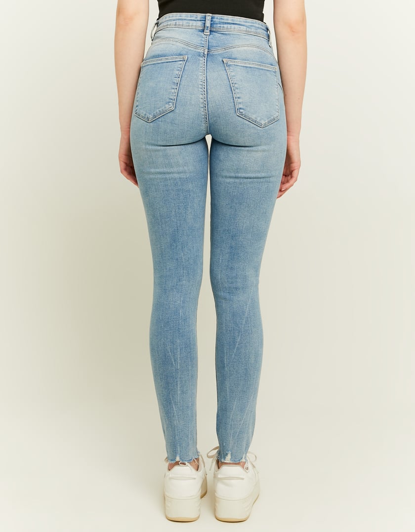 Ladies Mid Waist Skinny Push Up Jeans-Model Back View