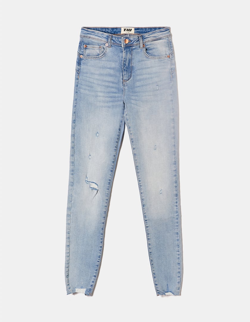 Ladies Skinny Blue  Mid Waist Push Up Jeans-Front View