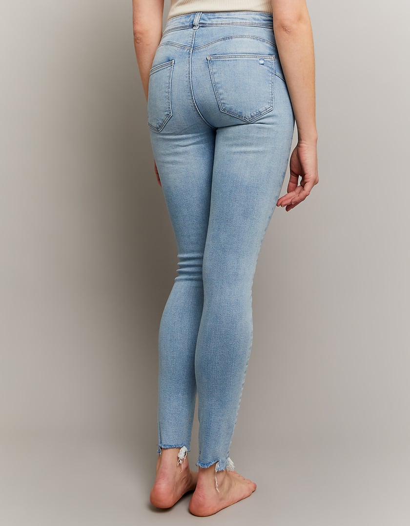 Ladies Skinny Blue  Mid Waist Push Up Jeans-Model Back View