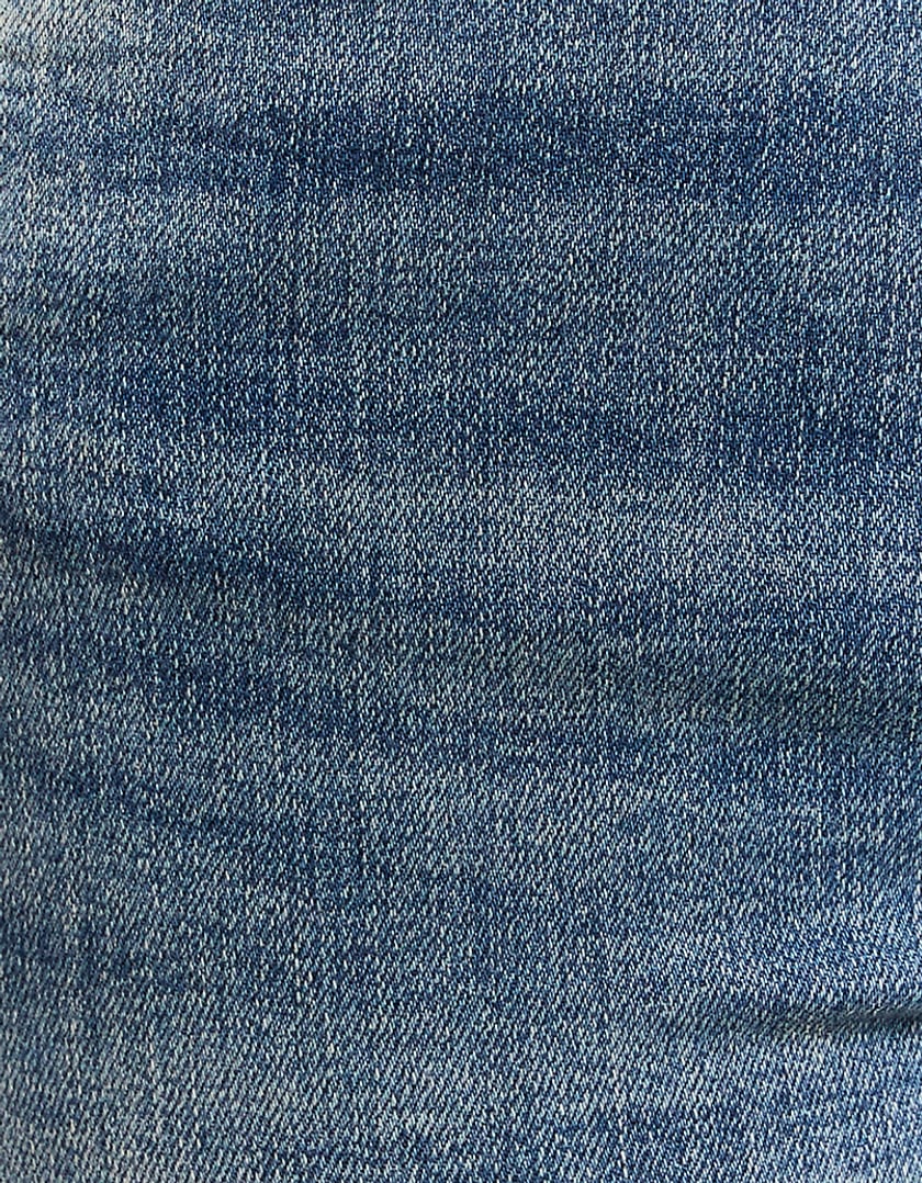 Ladies Mid Waist Skinny Push Up Blue Jeans-Close Up View