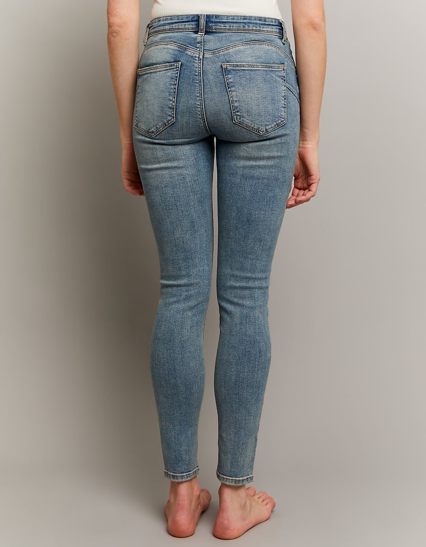 Ladies Mid Waist Skinny Push Up Blue Jeans-Model Back View