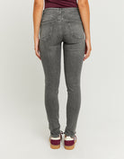 Ladies Mid Waist Skinny Push Up Jeans - Grey-Full Back View