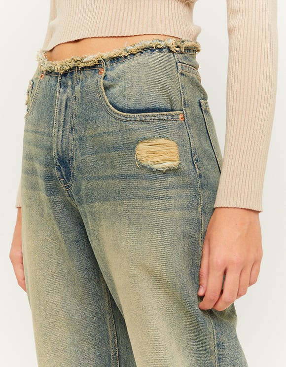 Ladies Straight Leg Jeans With Removed Waistband-Waist View
