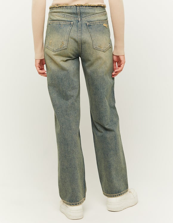Ladies Straight Leg Jeans With Removed Waistband-Model Back View