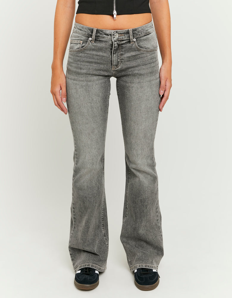 Ladies Low-Waist Grey Bootcut Jeans-Closer View of the Front