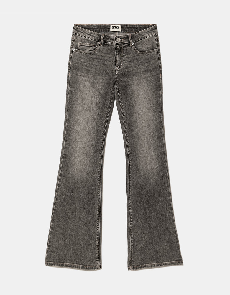 Ladies Low-Waist Grey Bootcut Jeans-Ghost Front View