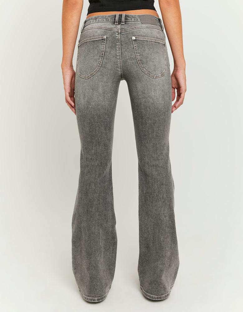 Ladies Low-Waist Grey Bootcut Jeans-Model Back View