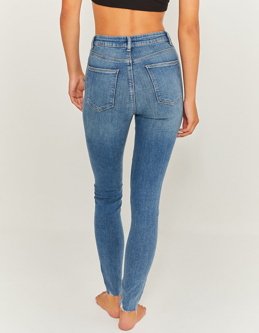 Ladies High Waist Blue Skinny Jeans-Model Back View