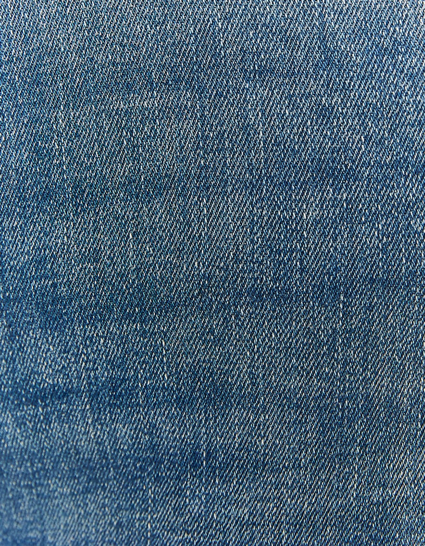 Ladies High Waist Blue Skinny Jeans-Close Up View