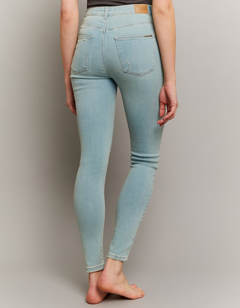 Ladies Skinny High Waist Blue Jeans-Model Back View