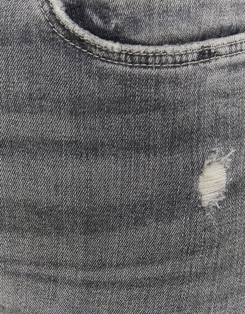 Ladies High Waist Grey Skinny Jeans-Clsoe Up View
