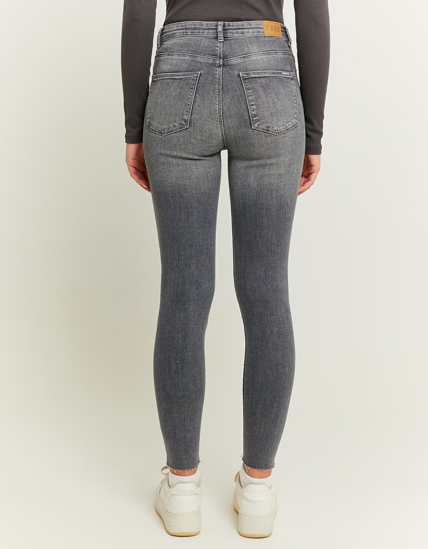 Ladies High Waist Grey Skinny Jeans-Model Back View