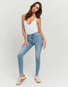 Tally Weijl Light Blue High Waist Skinny Blue Jeans BLUE model front view