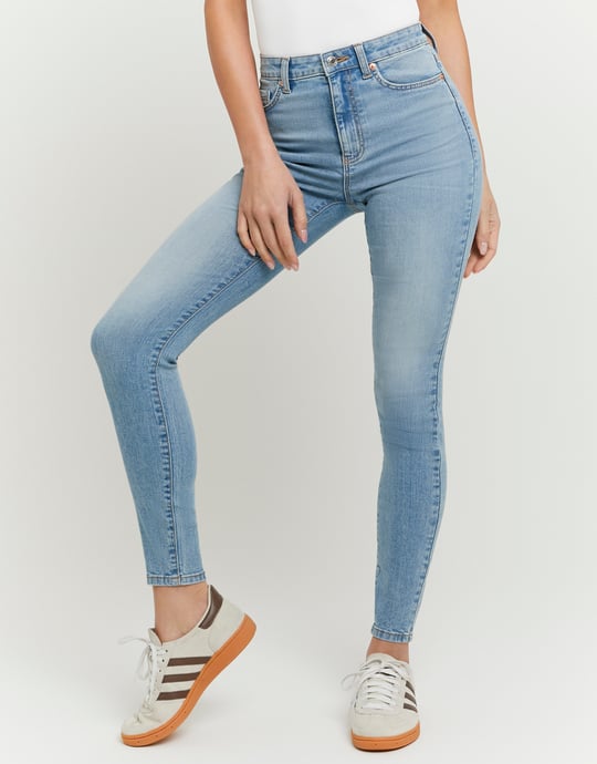 Ladies Light Blue High Waist Skinny Blue Jeans-Closer View of the Front
