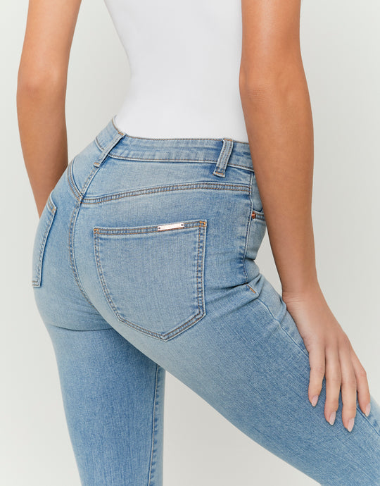 Ladies Light Blue High Waist Skinny Blue Jeans-Back Pocket View