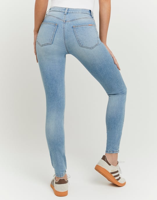 Ladies Light Blue High Waist Skinny Blue Jeans-Full Back View