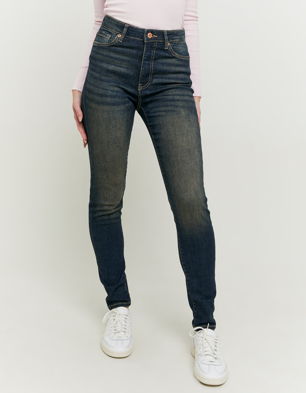 Ladies Blue 016 High Waist Skinny Jeans-Closer View of Front