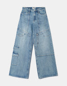 Tally Weijl High Waist Blue Cargo Wide Leg Jeans BLUE flat front view