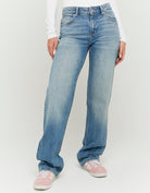 Tally Weijl Mid Waist Wide Leg Blue Jeans Blue model front view