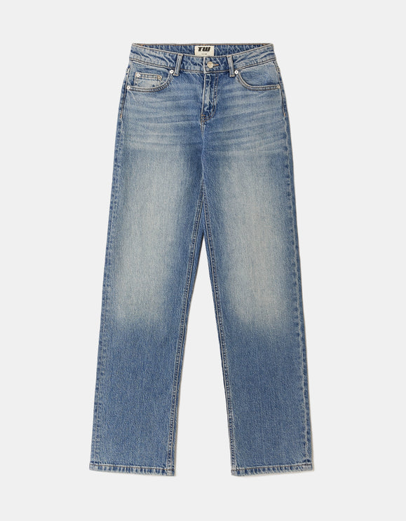 Tally Weijl Mid Waist Wide Leg Blue Jeans Blue back view