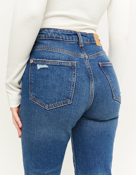 Ladies Comfort Stretch Mom Jeans-Waist View