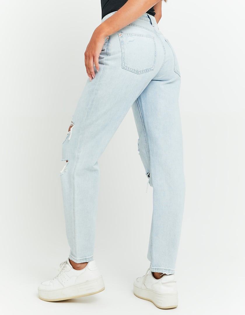 Ladies High Waist Destroy Mom Jeans-Side/Back View