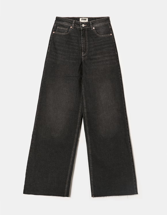 Wide Leg High Waist Black Jeans