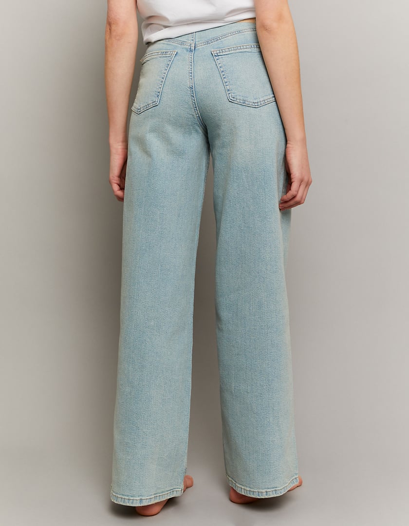 Ladies Wide Leg High Waist Jeans-Model Back View
