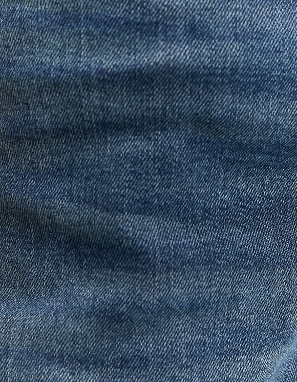 Ladies High Waist Dark Denim Wide Leg Jeans-Close Up View