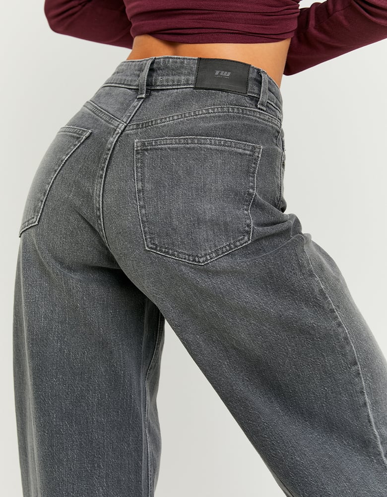 Ladies Grey High Waist Wide Leg Jeans-Back Pocket View