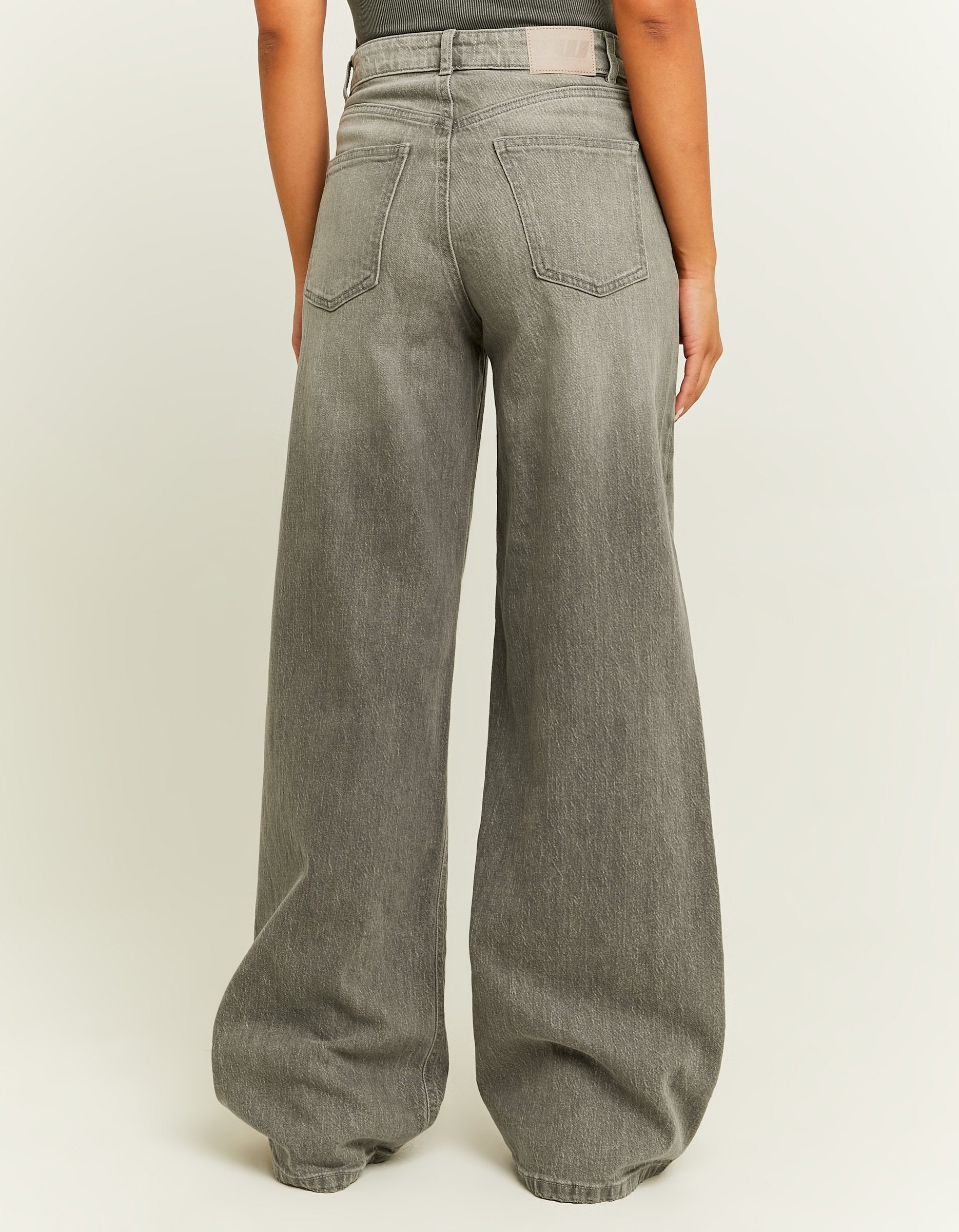 Ladies High Waist Wide Leg Grey Jeans-Back View