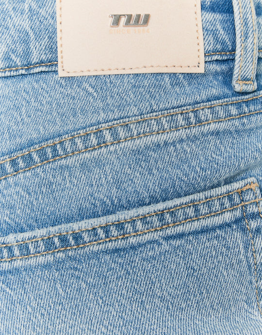 Ladies Blue Mid Waist Wide Leg Jeans-Logo View