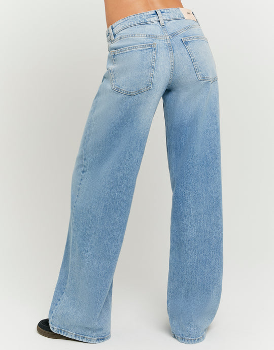 Ladies Blue Mid Waist Wide Leg Jeans-Full Back View of Jeans