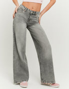 Tally Weijl Grey Mid Waist Wide Leg Jeans Grey model front view